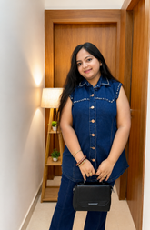 Women’s Premium Studded Denim Co-Ord Set – Sleeveless Top & Flared Pants