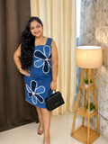 Blue Denim Floral Appliqué Mini Dress