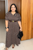 Polka Dot Ankle-Length Dress with Belt ✨
