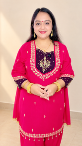 Fuchsia Pink Georgette Suit Set with Original Mirror Work