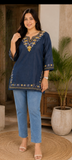 Premium Denim Embroidered Short Kurti for Women | Floral Embroidery | Casual & Office Wear