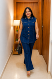 Women’s Premium Studded Denim Co-Ord Set – Sleeveless Top & Flared Pants
