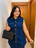 Women’s Premium Studded Denim Co-Ord Set – Sleeveless Top & Flared Pants
