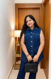 Women’s Premium Studded Denim Co-Ord Set – Sleeveless Top & Flared Pants