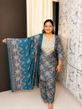 Teal Paisley Printed Muslin Kurta Set with Dupatta