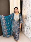 Teal Paisley Printed Muslin Kurta Set with Dupatta