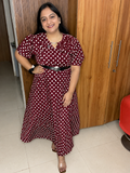 Polka Dot Ankle-Length Dress with Belt ✨
