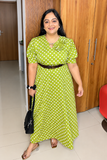 Polka Dot Ankle-Length Dress with Belt ✨