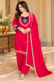 Fuchsia Pink Georgette Suit Set with Original Mirror Work